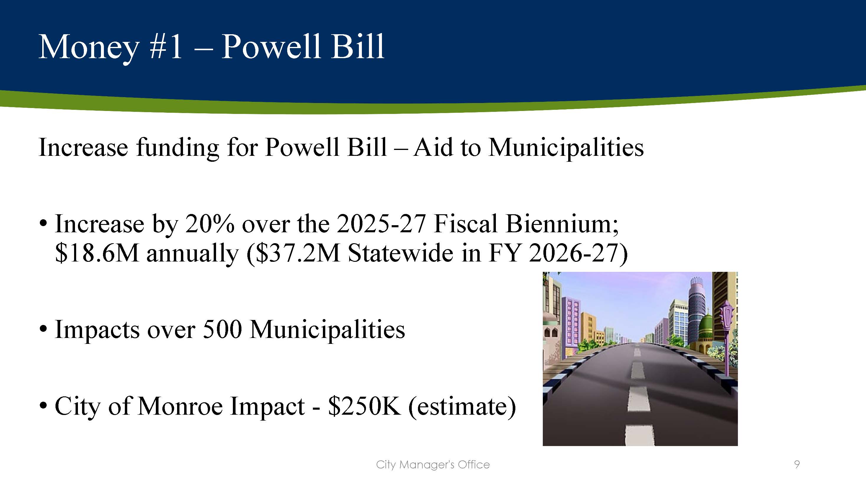 Monroe requests increased funding for the Powell Bill.