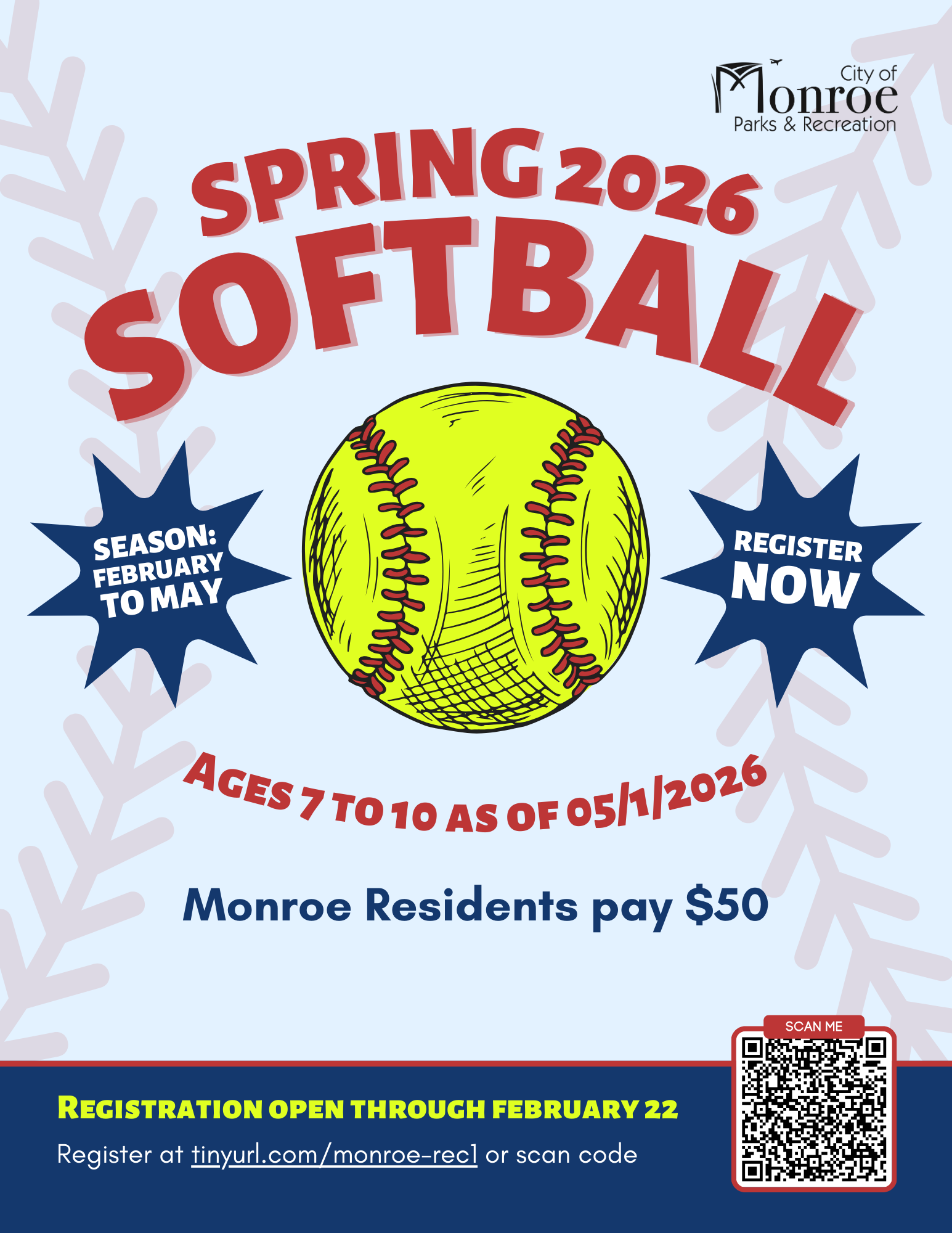 Register for the 2026 softball season on Rec1.