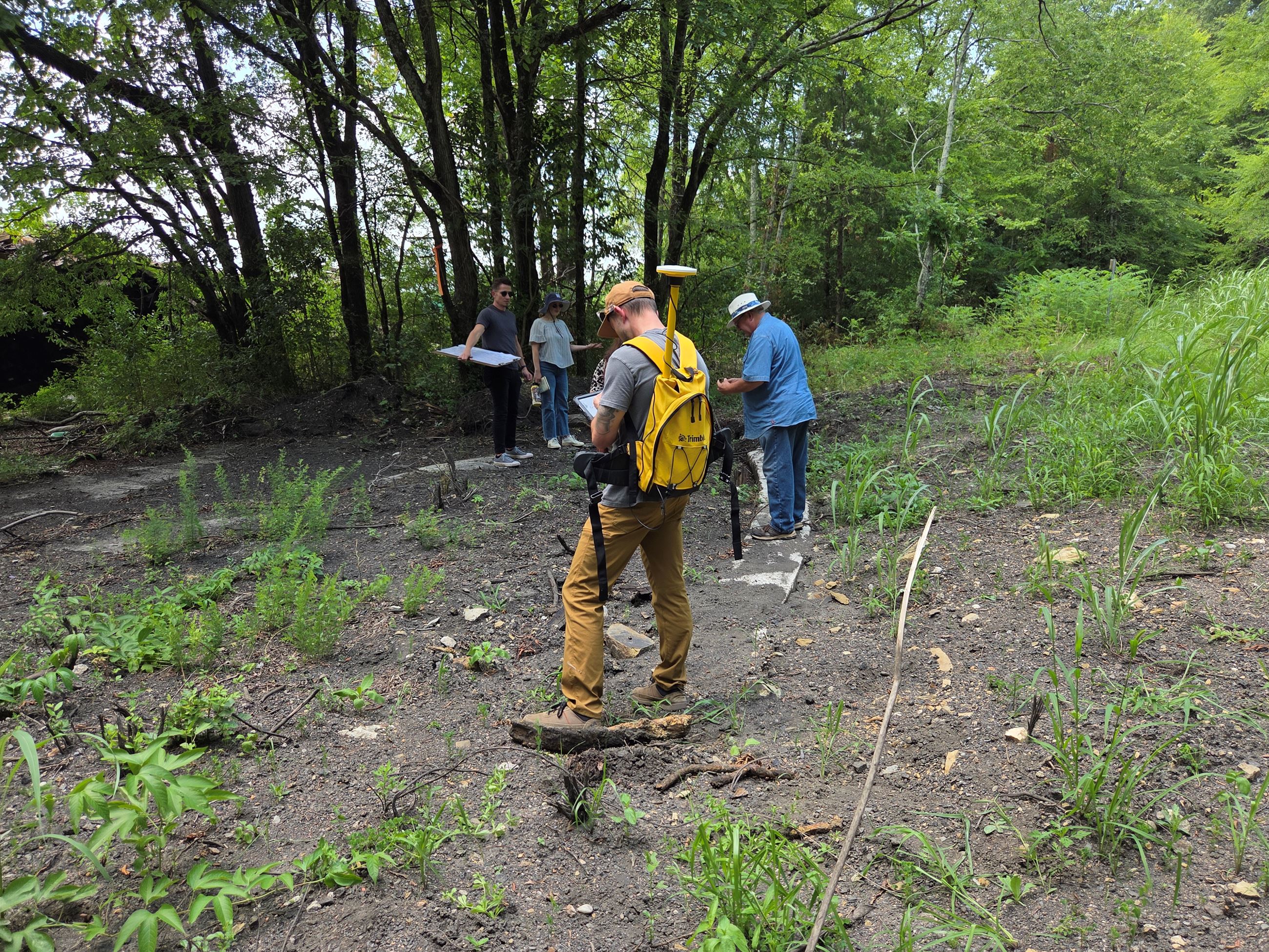 City officials look at the remnants of the historic roundhouse in the Winchester area.